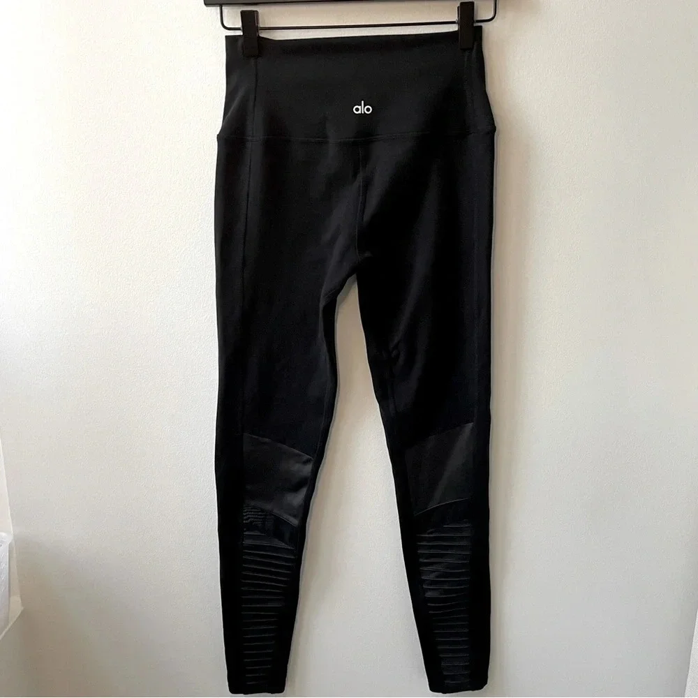 Alo Yoga High Waist Moto Leggings, Black/Black Glossy, Women’s Small
